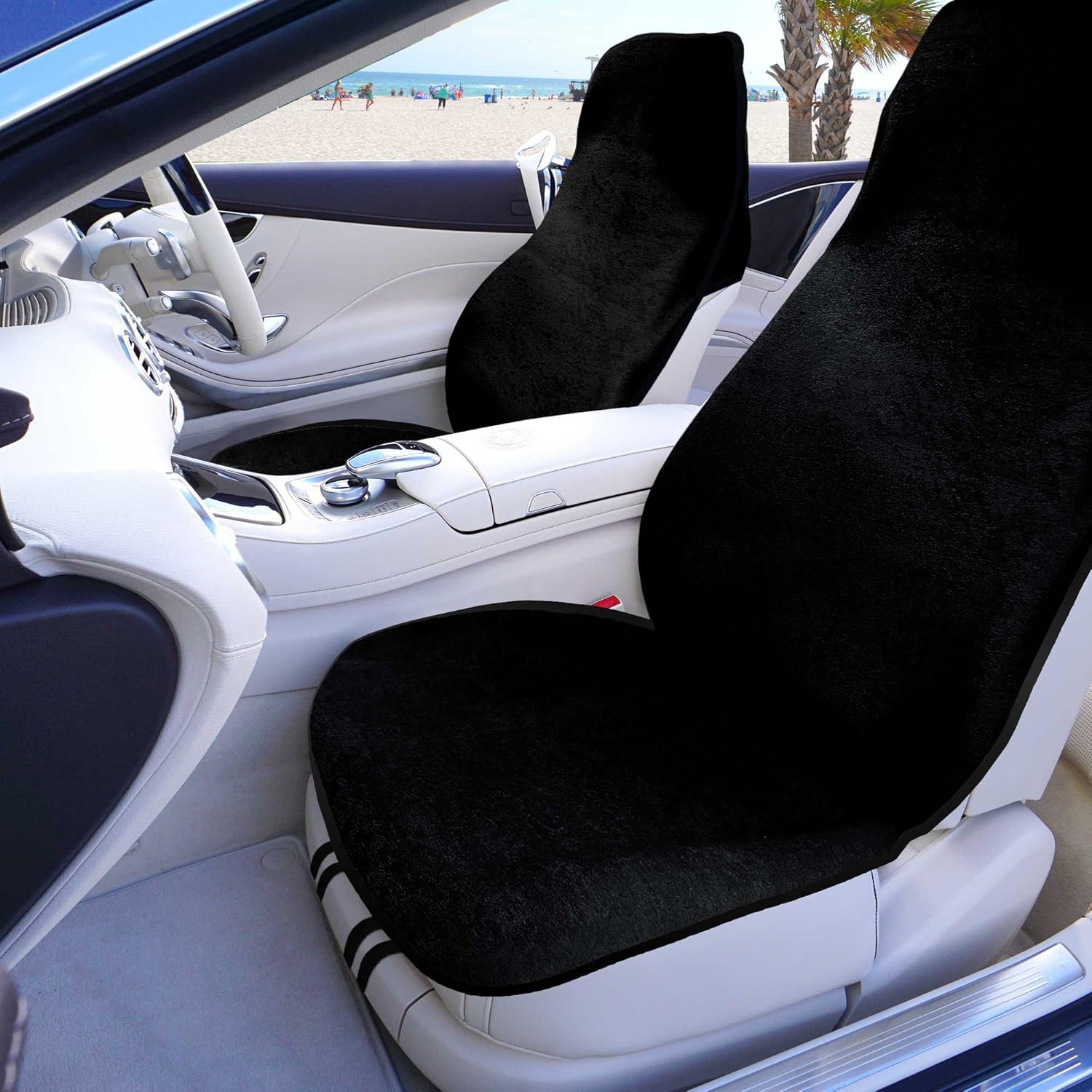 FH Group FH1006 Multi-Functional Beach, Fitness Towel Car Seat Cover (Black) Front Set - Universal Fit for Cars, Trucks &SUVs