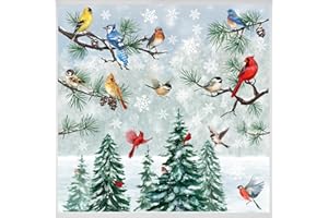 Mfault 187 PCS Winter Birds Pine Tree Branch Window Clings 9 Sheets, Xmas Red Cardinal Blue Chickadee Wall Stickers Decal Decorations, 2025 New Year Christmas Holiday Living Room Home Kitchen Decor