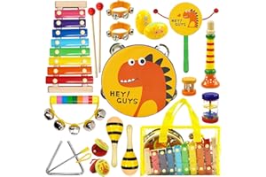 Raimy Kids Musical Instruments Set - Wooden Percussion Instruments Toy for Toddler Baby, Preschool Educational Music Toys for Boys and Girls with Carrying Bag (Yellow)