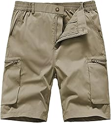 QPNGRP Men's 9" Inseam Stretch Waist Zipper Cargo