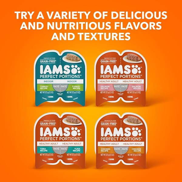 IAMS PERFECT PORTIONS GRAIN FREE WET CAT FOOD, INDOOR ADULT CAT FOOD WET CUTS IN GRAVY, CHICKEN RECIPE, (24) 2.6 OZ. TWIN-PACK TRAYS