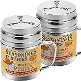 CUSINIUM [Pack of 2] 10 oz Seasonings Spice Shakers - BBQ Dry Rub Shakers - Cooking Dredge with Adjustable Fan-Style Lid and Handles