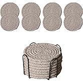 ZEXOLAP Drink Coasters Set of 8 with Holder – Cotton Woven Absorbent Coasters, 4 Colors for Coffee, Beer, Drinks & Tabletop Protection