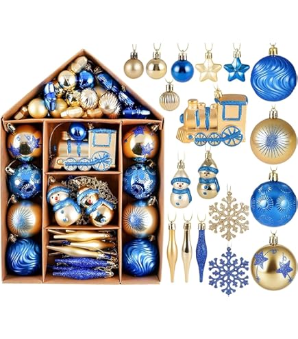 Juego De 108 Adornos De Bolas De Navidad, Color Azul Y Dorado, Inastillables, Pintados A Mano, Decoración Para árbol De Navidad, Corona, Guirnalda, Decoración Del Hogar