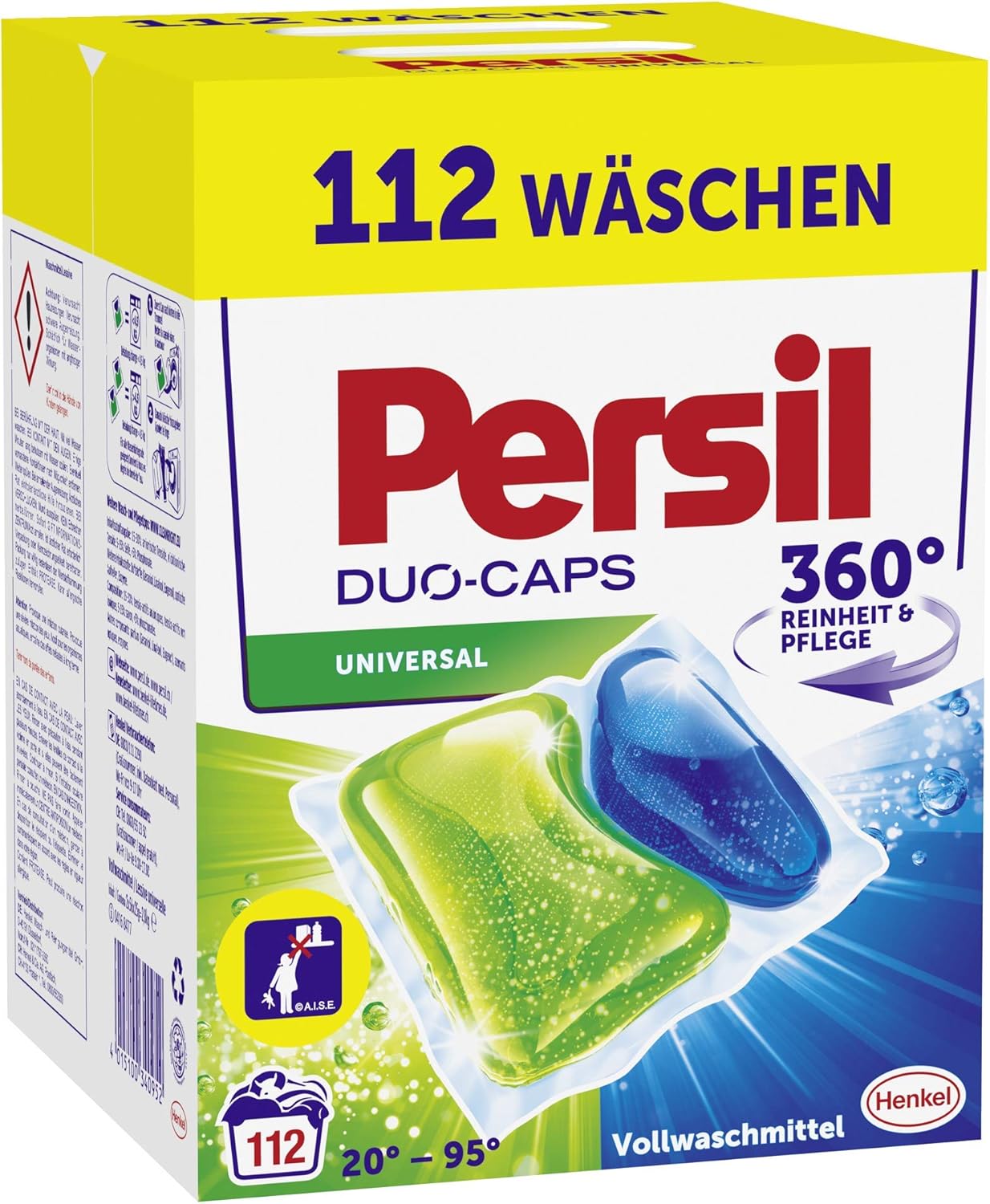 Persil Duo-Caps Universal, Vollwaschmittel, 112 (2 x 56) Waschladungen für Fleckenentfernung, Leuchtkraft und hygienisch reine Wäsche