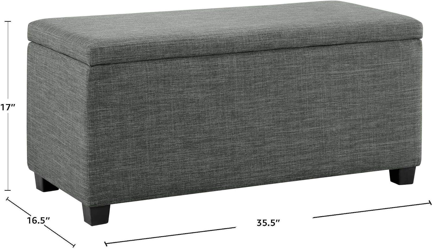 Basics 35.5"L Storage Bench Ottoman, Charcoal: Kitchen & Dining