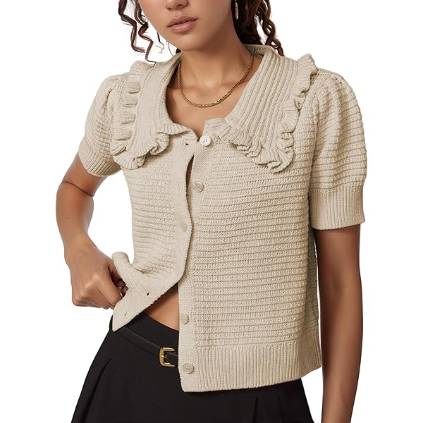 Cropped Cardigan Short Sleeve Womens Lightweight Summer Puff Short