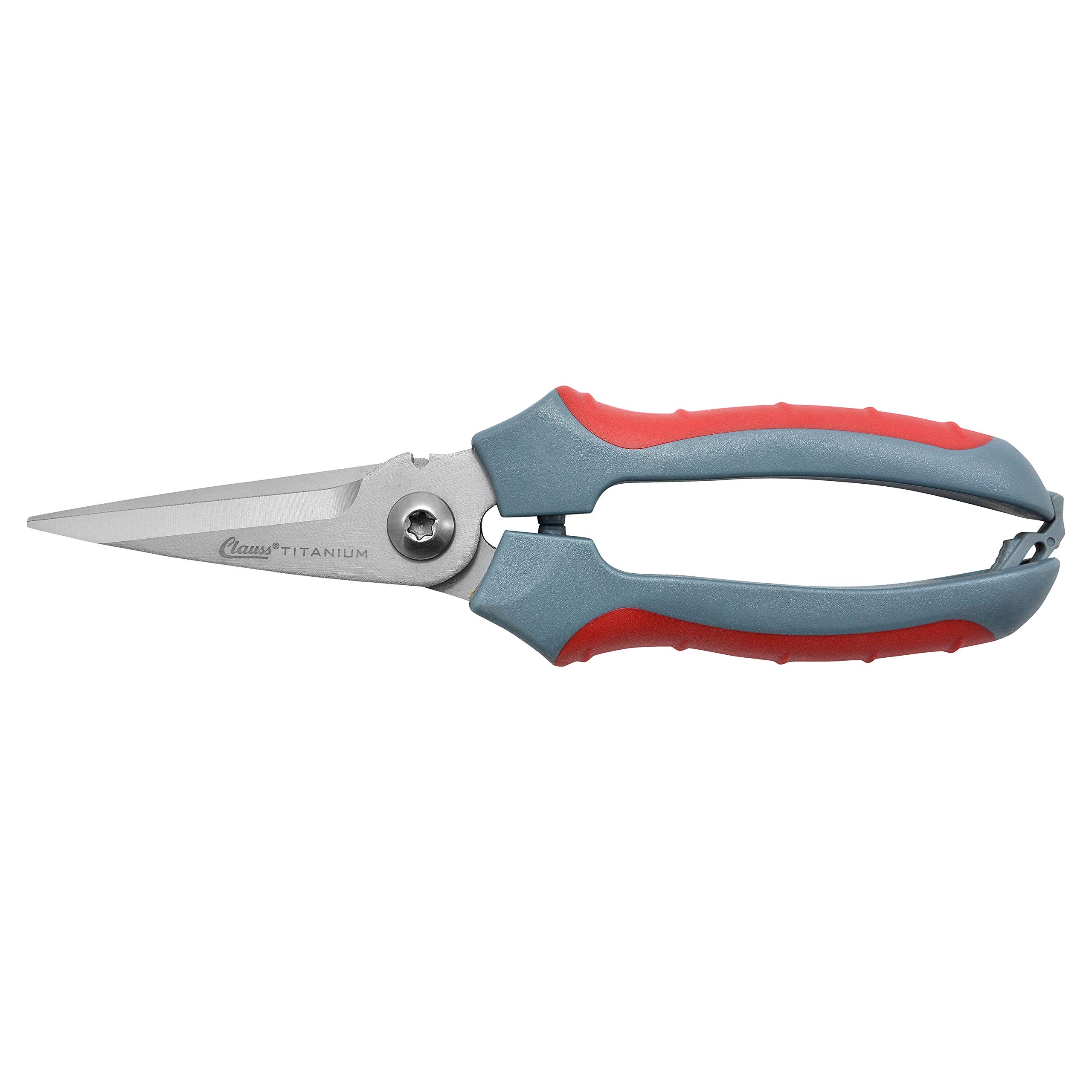 Photo 1 of Clauss 8" Titanium Snips with Wire Cutter, Spring-Assist, Serrated Blades, Gray (18039)