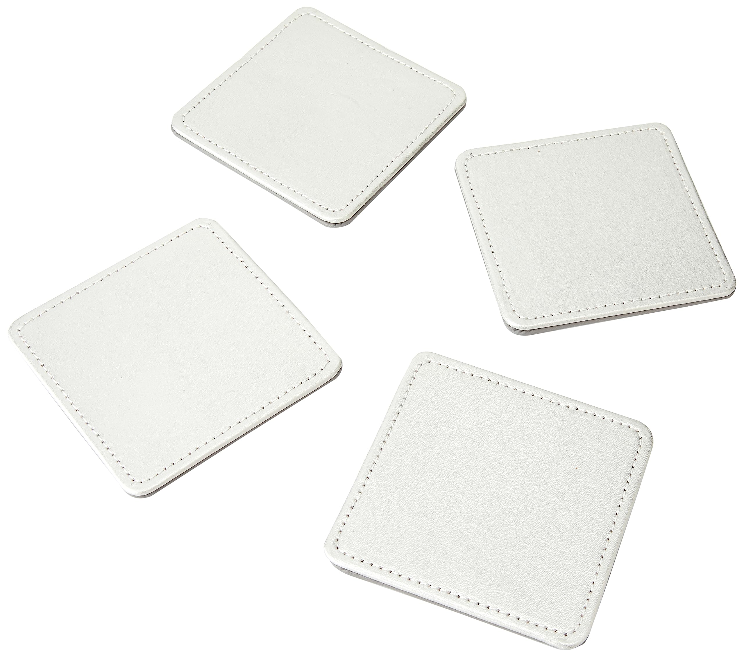 Creative Tops Drink Coasters, Square, Faux Leather, Silver, 10 cm, Set of 4