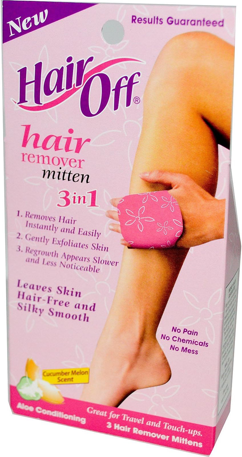HairOff, Hair Remover Mitten, 3 in 1, Cucumber Melon Scent, 3 Pack - 2pc