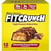 FitCrunch 16g High Protein Baked Bar, Chocolate Peanut Butter, 12 Ct | Chef-Created unique 6-Layer Baked Bar, Gluten Free, Low Sugar