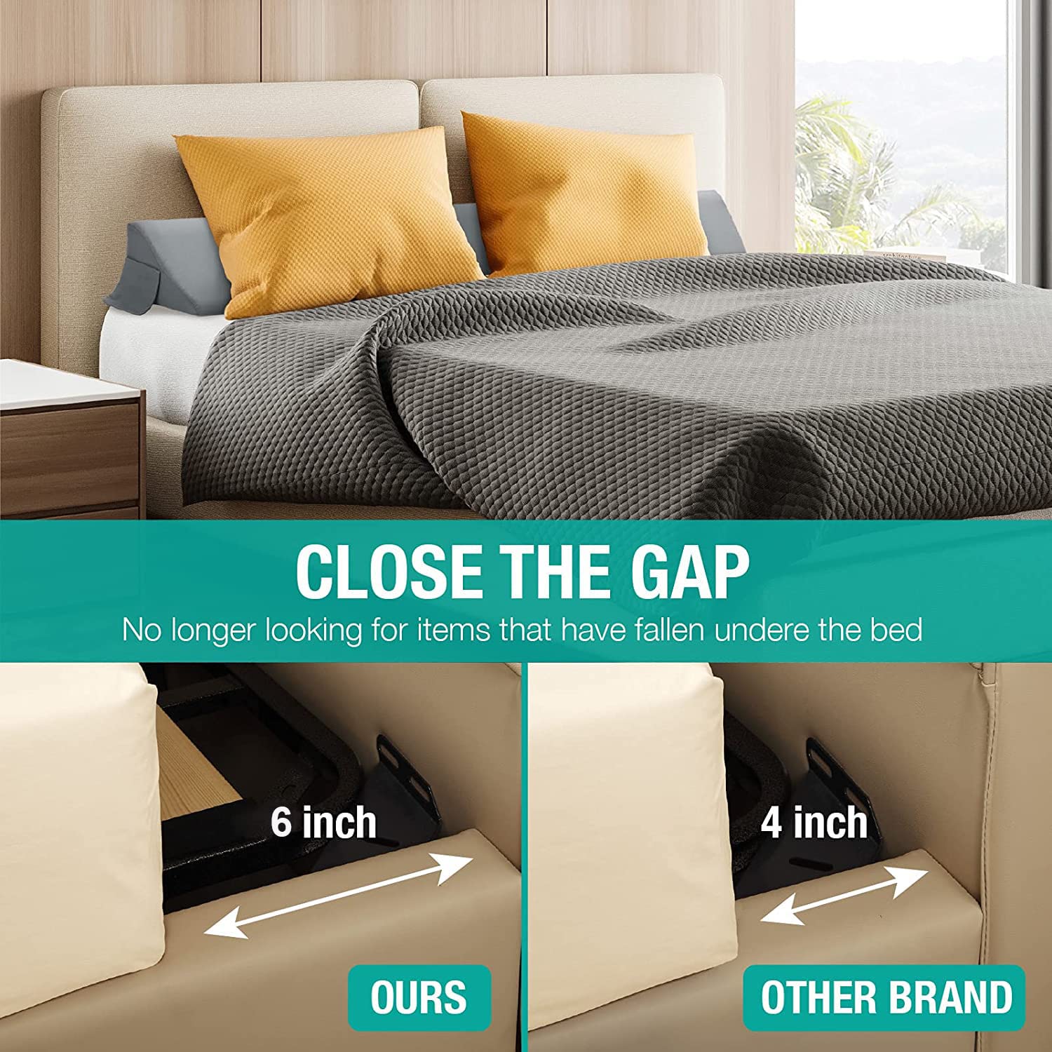 Vekkia King Bed Wedge Pillow for Headboard Gap/Bed Mattress Gap Filler Wedge,Bed Gap Filler Close Gap (0-6