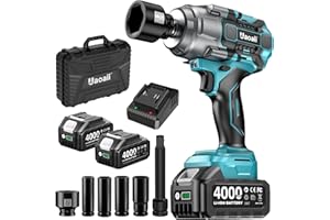 Uaoaii 1400Nm(1010ft-lbs) Cordless Impact Wrench Torque Beast, 1/2 Battery Impact Gun w/ 2X 4.0Ah Battery, 5 Sockets & Storag
