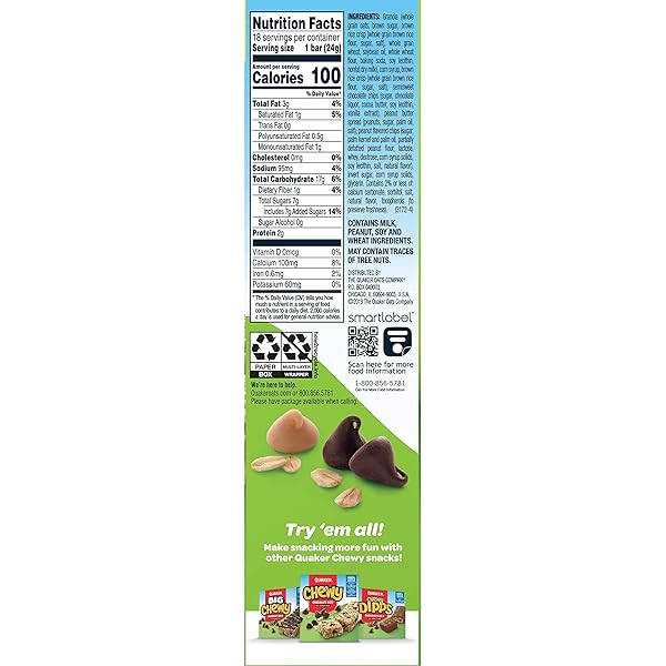 QUAKER CHEWY PEANUT BUTTER CHOCOLATE CHIP GRANOLA BARS, 15.2 OZ