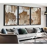 Large Framed Abstract Wall Art - Natural Framed Canvas Pictures for Living Room Modern Canvas Prints Retro Brown for Bedroom, Black Float Frame Art for Home Office Kitchen Decor 16" X 24" X 3pcs