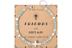 JoycuFF Christian Gifts for Women Cross Bracelet Faith Easter Catholic Religious Christian Jewelry, Meaningful Baptism Communion Natural Beads Bracelets