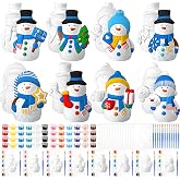 Soulchen 8 Set Christmas Ceramics to Paint Winter Snowman DIY Painting Kit | Xmas Art DIY Unpainted Craft, with Pigment Brush Palette, Ready to Paint Your Own Ceramic Figurines