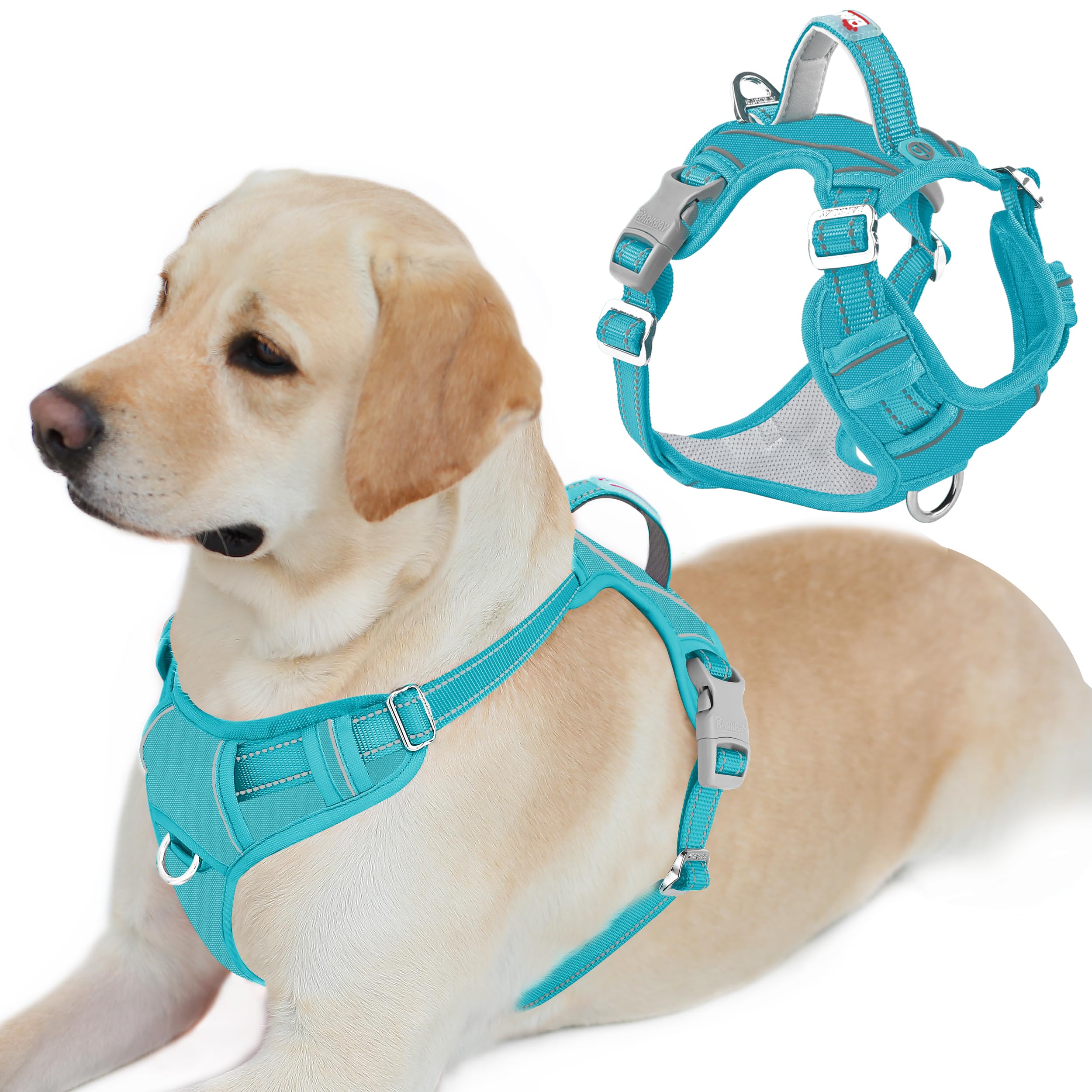 BARKBAY Dog Harness No Pull Oxford with ID Tag Pocket - Heavy Duty, Reflective, Easy Control for Large Dogs(Aqua Oxford,L) Image