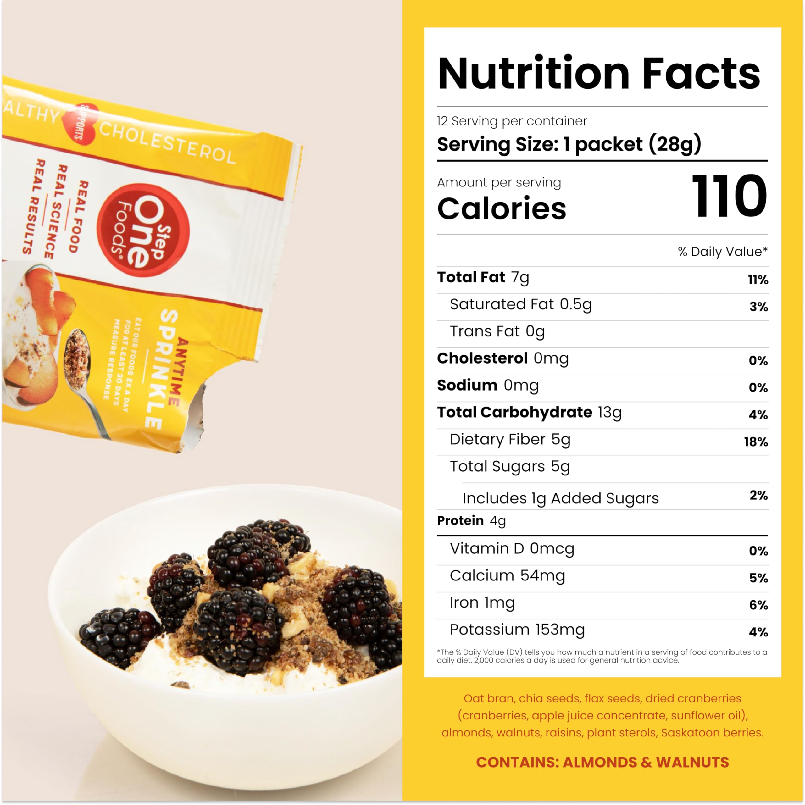Step One Foods Anytime Sprinkle, Heart Healthy Snack Plant Sterols, Omega 3's and Dietary Fiber Gluten Free Vegan Granola (12 Pack)