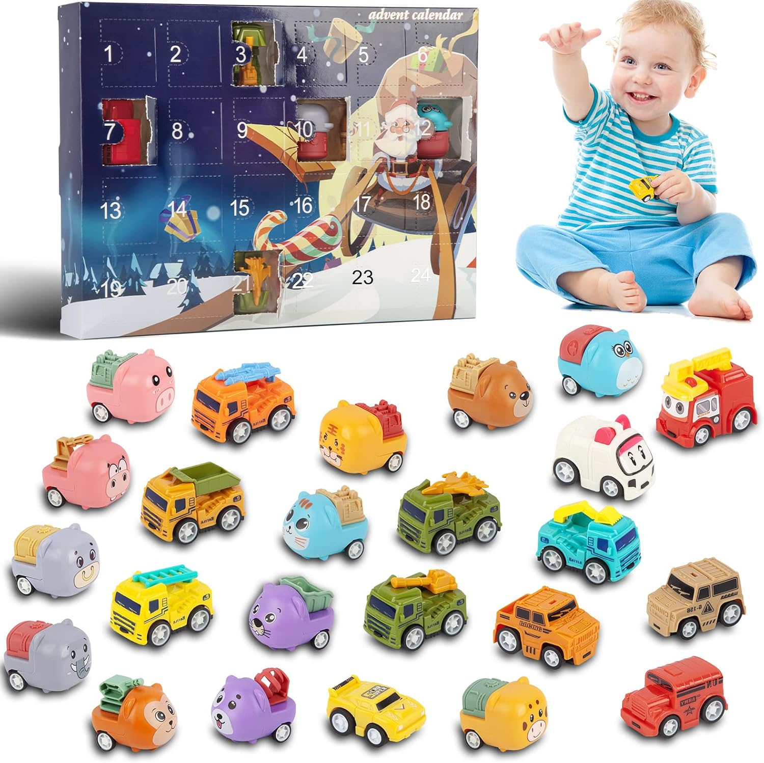 Advent Calendars - Advent Calendar 2023 Kids, 24 Surprise Pull Back Cars Christmas Countdown Calendar for 1 2 3 Year Old Boys Girls, 24 Days of Vehicles Christmas Advent Calendar, Xmas Gifts for Toddlers 12-18 Month
