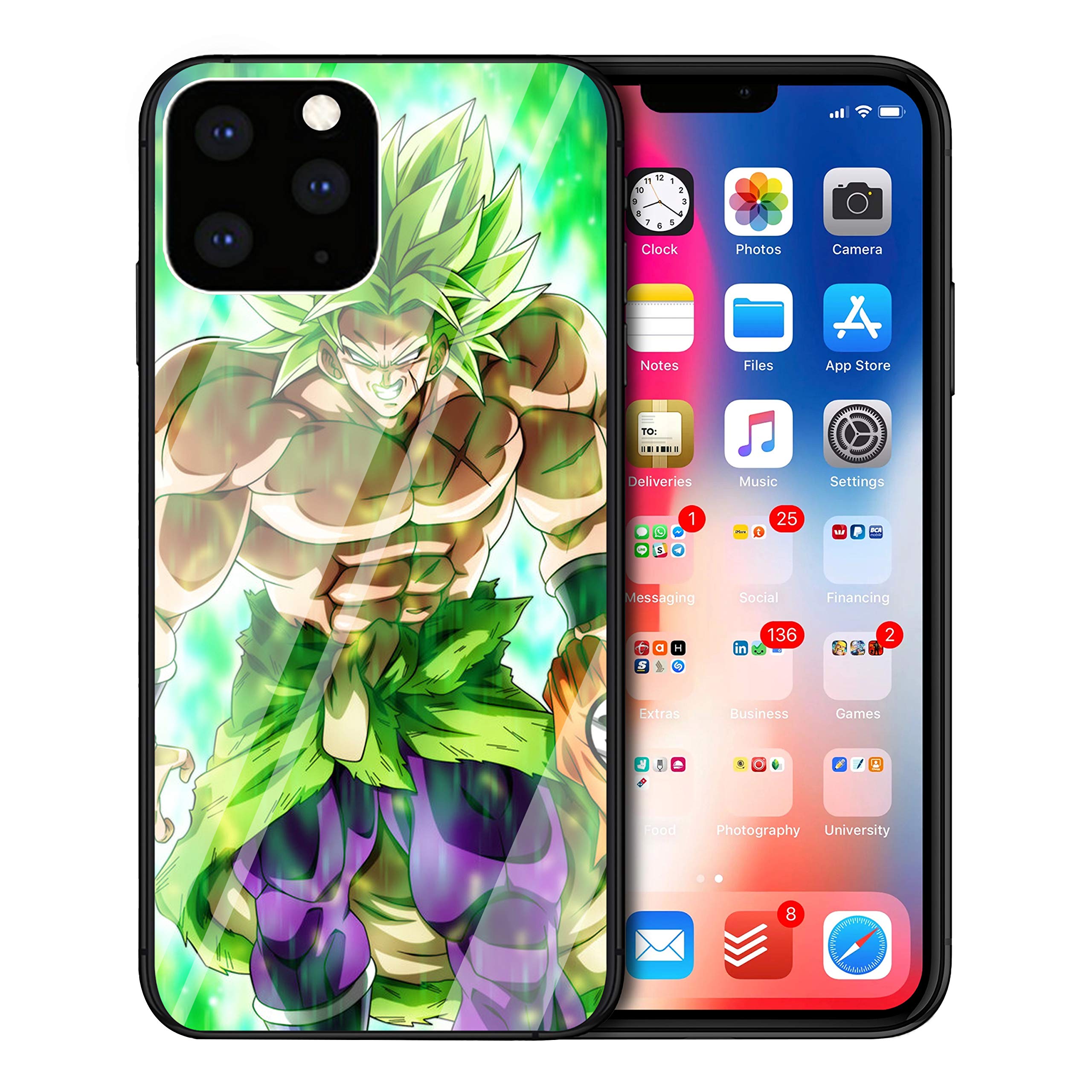 MIM UK Dragon Ball Z Super Tempered Glass iPhone Case Covers Compatible for All iPhones (Broly, iPhone 12 Mini)