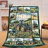 UIAMT Green Tractor Blanket Tractor Farming Flannel Plush Throw Blanket Cozy Countryside Farm Decor Fleece Stuff Blanket Gifts for Lover Girls Boys Kids Adults Women Bed Travel 40"x50"