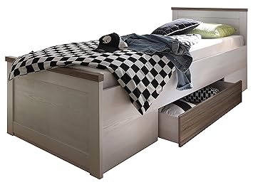 Stella Trading Luca Bett, Holz, pinie weiß / trüffel, 205 x 106 x 91 cm