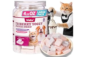 Wellix Freeze-Dried Cat Treats for Dog & Cat - Triberry Yoggy Cat&Dog Yogurt Treats with Chicken Flavor Fruits - Probiotics Digestive & Immune Health Cats&Dogs Food Toppers 4.23oz