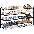 KIMBORA 4 Tier Long Shoe Rack for Closet, Wide Shoe Storage Organizer Stackable Sneaker Shelf for Floor, Bedroom 30 Pairs (Bronze)
