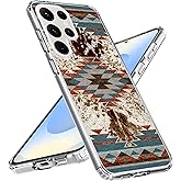 Compatible with Samsung Galaxy S25 Ultra Case, Western Retro Cowhide Animal Print Farm Cowgirl Howdy Boho Cowboy Country Graphic Protective Slim Soft TPU Shockproof Phone Clear Case