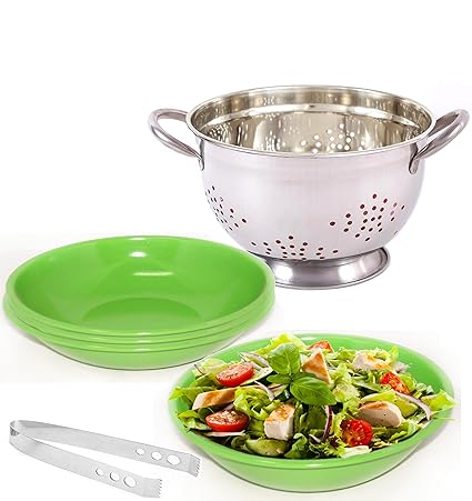 King International Stainless Steel Colander with Bowls, Green, 6 Piece