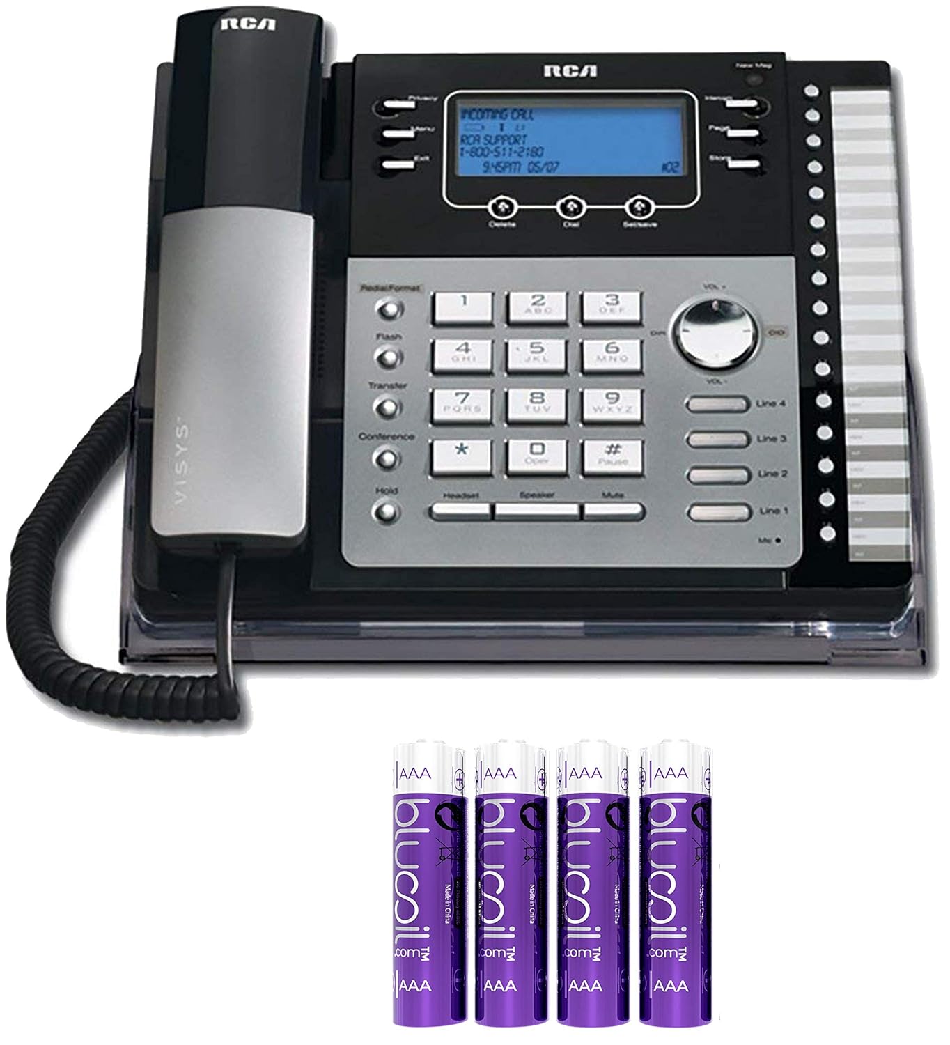 Amazon.com : RCA 25424RE1 4-Line Expandable Phone System - Office Desk  Telephone with Built-in Caller ID and Intercom Bundle with 4 Blucoil AA  Batteries : ...