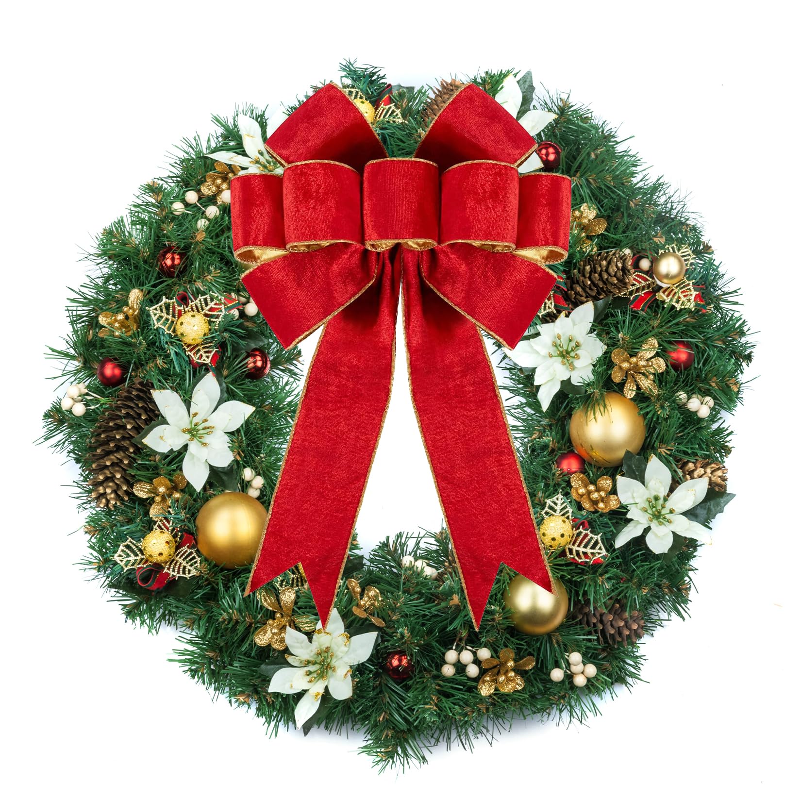 Photo 1 of 1 Pack Large Christmas Red Bows for Christmas Tree with Gold Border & Back, 12" x 14" Velvet Bows for Tree Topper,Wreaths,Indoor,Outdoor,Fireplace,Stairs,Railing,Porch,Xmas Decoration