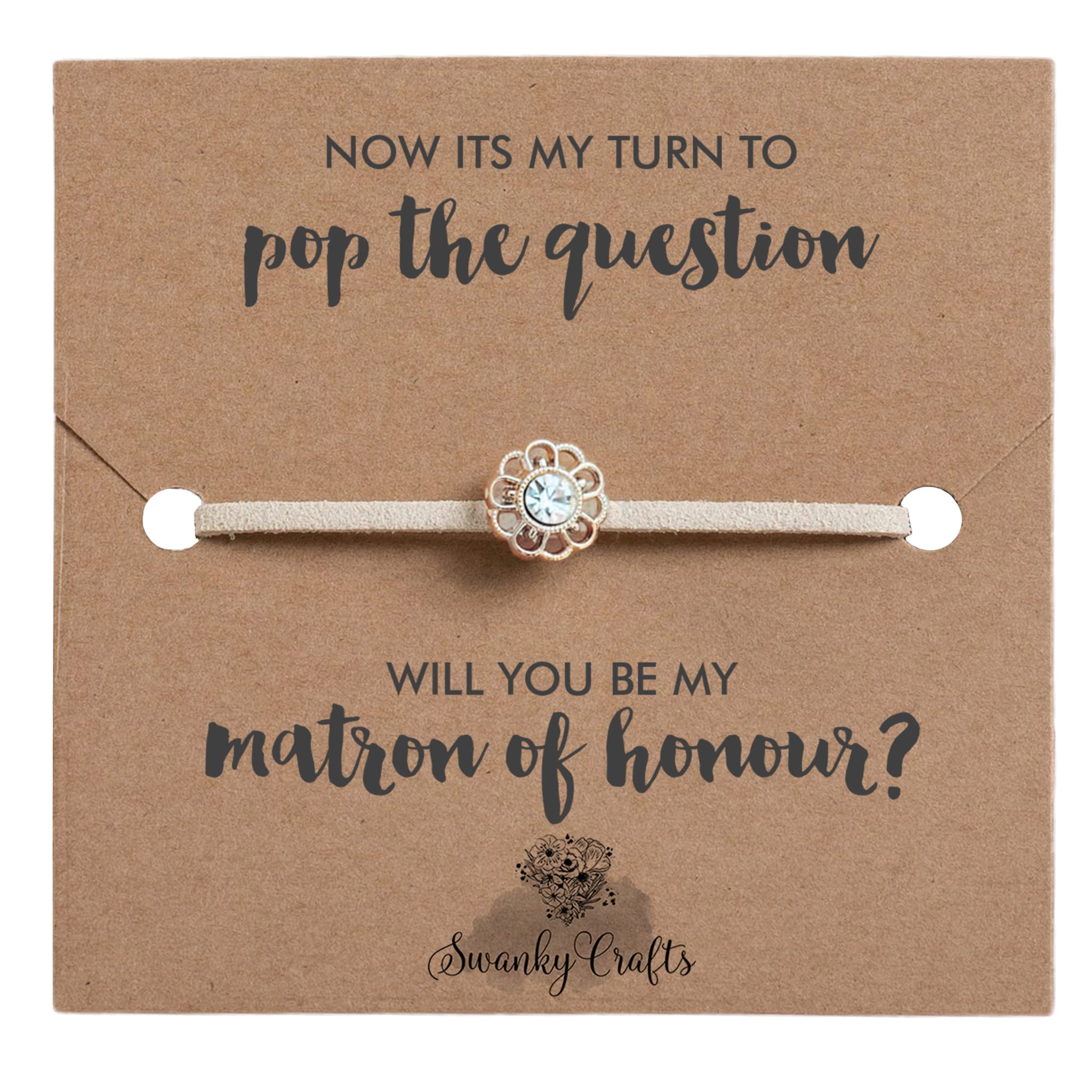 Swanky Crafts Bridesmaid Proposal Gifts From Bride - Adjustable Handmade Bracelet With A Simple Elegant Card, Will You Be My Bridesmaid, Ready To Match Any Wedding Theme (Matron of Honour)