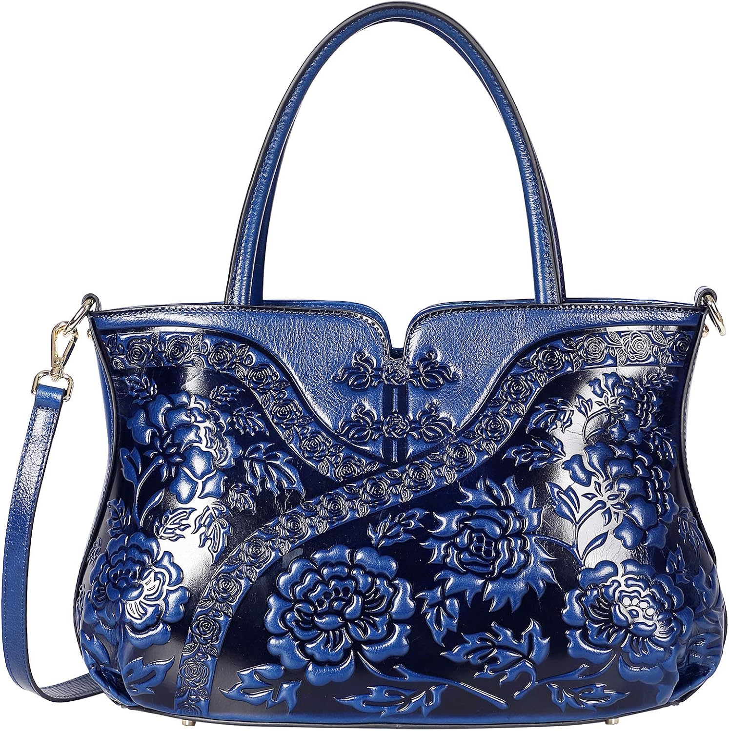 blue floral handbag