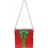 Red and Green Wrapped Present Holiday Costume Purse | Christmas Gift Box Bag with Bow for Festive Outfits