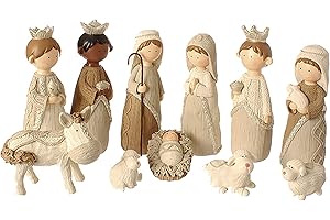 RAZ IMPORTS 11-piece Faux Knit Style Holy Family Resin Christmas Nativity Manger Set, 8.5 Inches