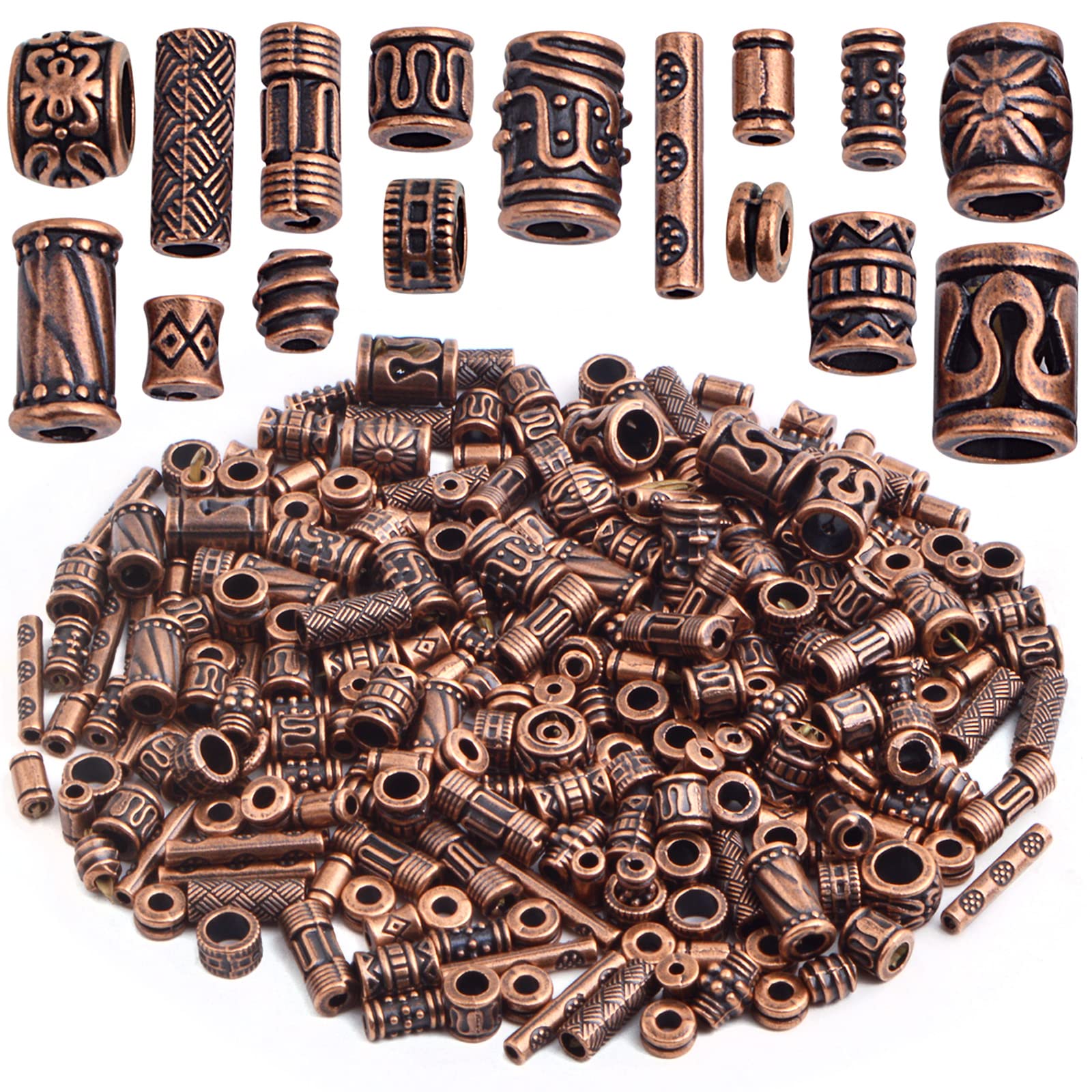Photo 1 of 100 Gram Assorted Styles Column Spacer Beads Tibetan Alloy Barrel Tube Loose Spacer Beads Craft Supplies for DIY Bracelet Necklace Jewelry Craft Making, Antique Copper