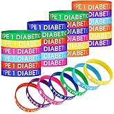 Sumind 24 Pieces Type 1 Diabetes Silicone Wristbands Diabetes Awareness Stretch Bracelets Multicolored Diabetes Prevention Rubber Wristbands, 8 Colors