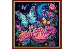Findvoor Stamped Cross Stitch Kits for Beginners Full Range of Cross Stitching Embroidery Pattern for Kids or Adults, 11CT DIY Needlepoint Embroidery Starter Kits-Butterfly Flowers 17.7x17.7 inch