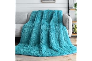 Topblan Fuzzy Sherpa Faux Fur Weighted Blanket 15lbs, Ultra Soft Reversible Plush Blanket with Luxury Long Fur and Shaggy Sherpa to Help with Better Sleep, 60x80 inches Teal Green