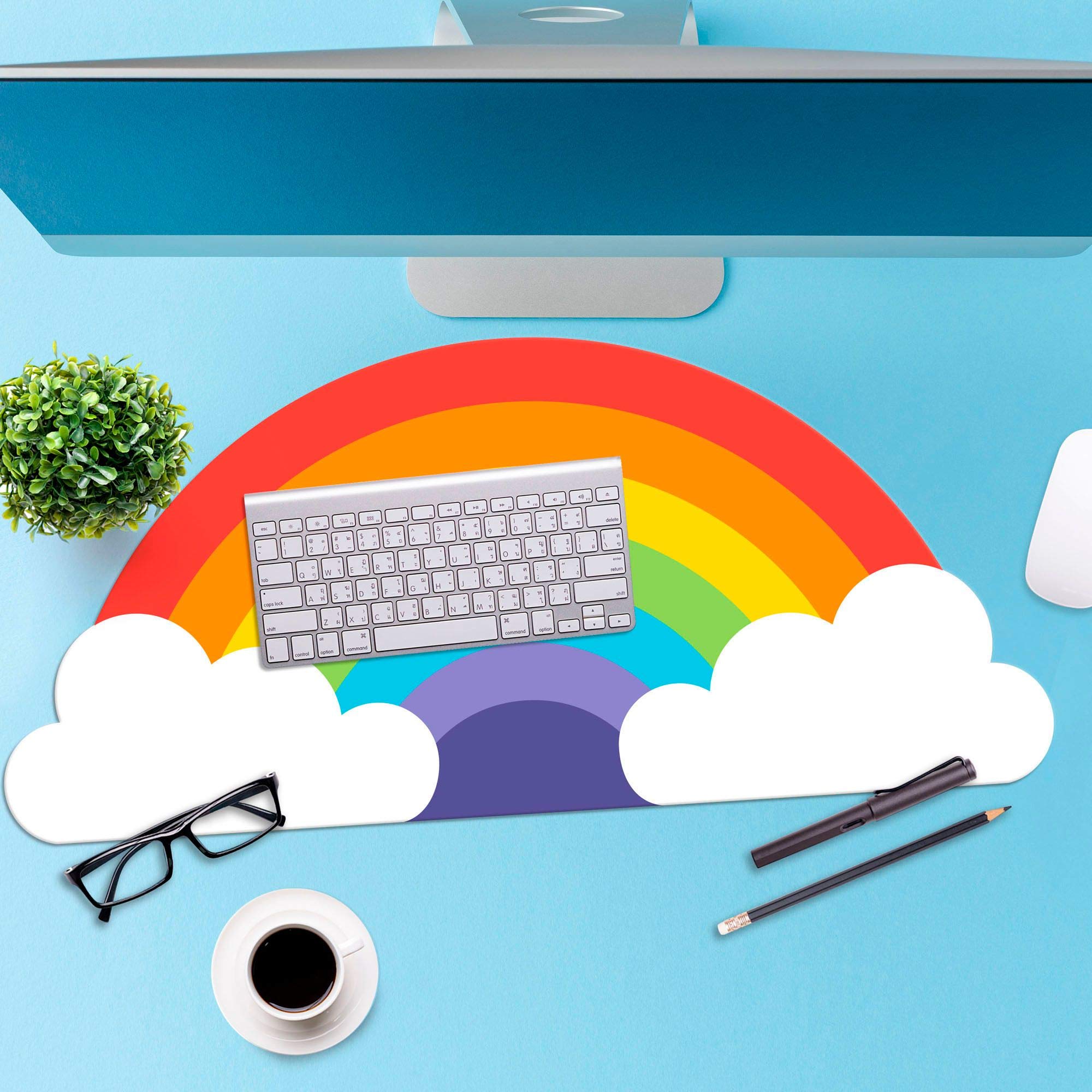 MUSTARD Large Desk Pad | Spill Proof Mouse Pad | Comfy Foam Waterproof Non-slip Backing Mat | Easy Clean | Home Office Computer Desktop Decor | Gift Idea 60x 36cm (Rainbow)