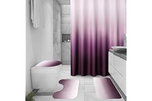 Fazhesici Purple Bathroom Shower Curtain Sets with Rugs and Accessories Bathroom Sets with Shower Curtain and Rugs Purple and White Shower Curtain Bathroom Decor Accessory Set 72”x72”