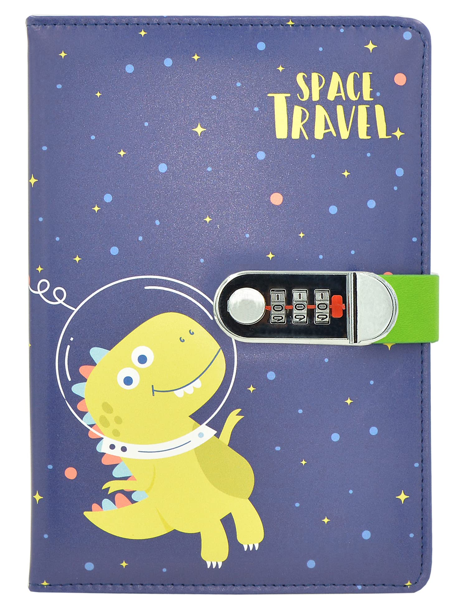 NectaRoy A5 Lockable Diary Travel Journal, PU Leather Cartoon Animals Pattern Password Notebook Sketchbook, Office School Supplies Student Stationery Birthday Gift, Pen Holder&Card Slots, 215x145mm