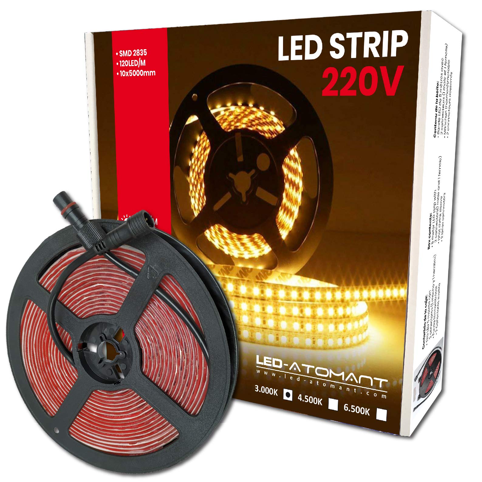 LED ATOMANT 5 m Roll of Direct LED Light Strip to 220V, Warm White (3000K), Waterproof, Cut Every 10 cm