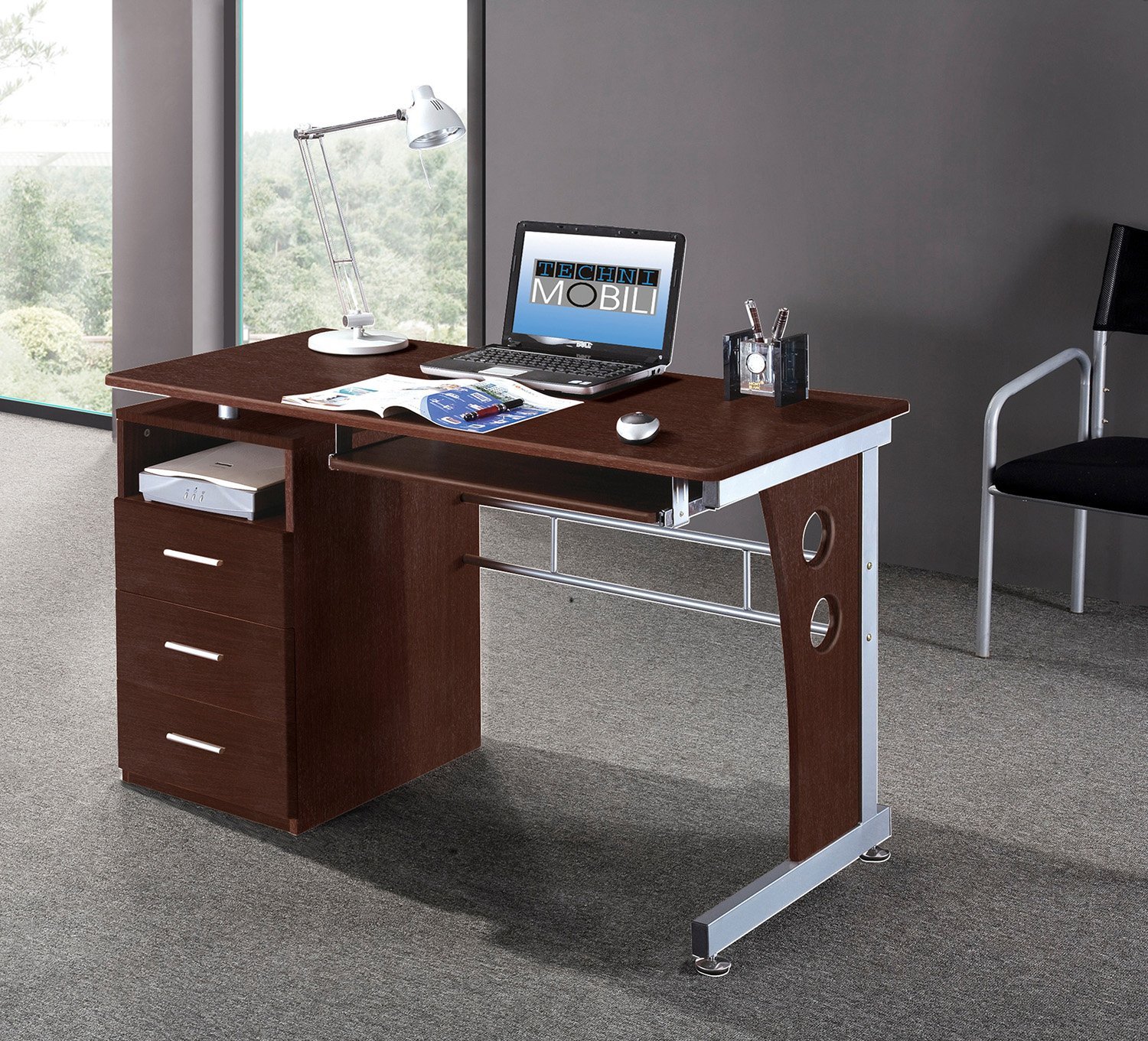 Techni Mobili Computer Desk With Ample Storage. Color: Chocolate