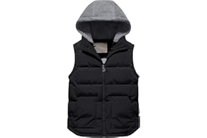 Pursky Girl's and Boy's Warm Puffer Vest Coat Water Resistant Sleeveless Jacket With Detachable Hood for 6-14Y