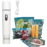 Vacuum Sealer for Food- Handheld Cordless Food Saver with -50~60KPA Strong Suction for Bags Containers Rechargeable Battery for Self Sealing Air Port Less Than 2.5cm (White) ﻿