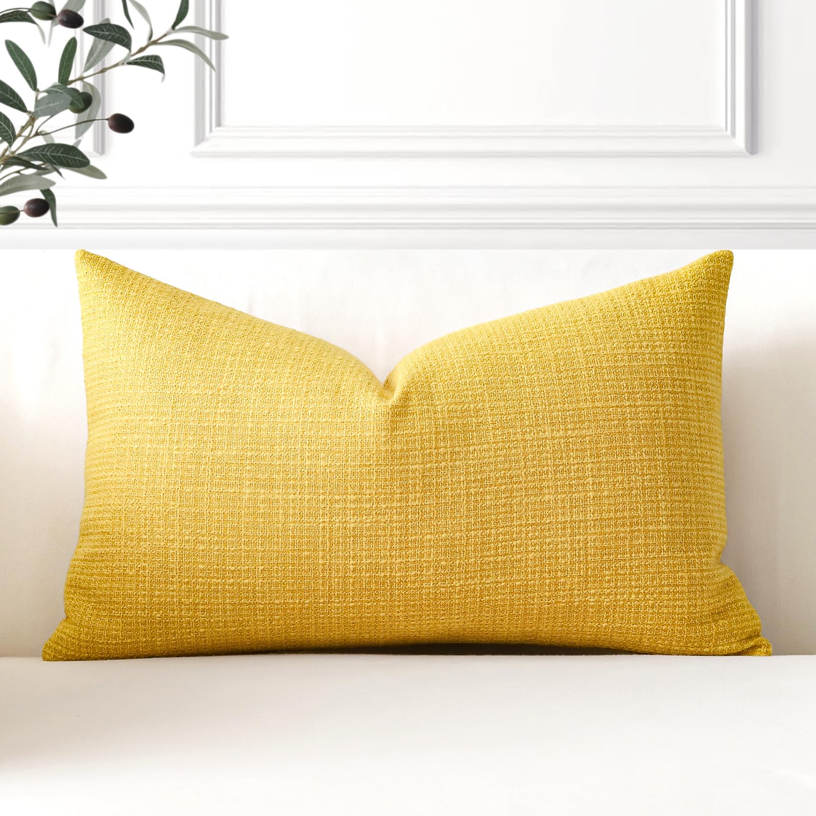 Artscope Linen Cushion Covers Set of 1 Decorative Lumbar Pillowcase Pillow Cover 12x20 Inch for Home Decor Sofa Bedroom Car 30x50cm Yellow — image 1