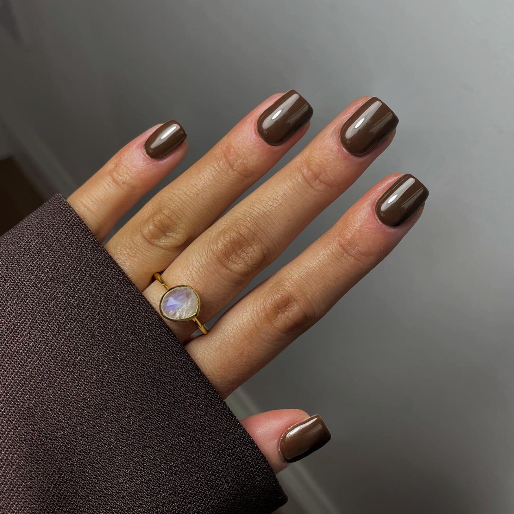 Deep Brown Press on Nails Short,KXAMELIE False Nails Short Square Nails Press ons,Acrylic Nails Glue on Nails Set,Stick on Nails for Women Fake Nails for Girls Daily Wear in 24PCS - Image 2